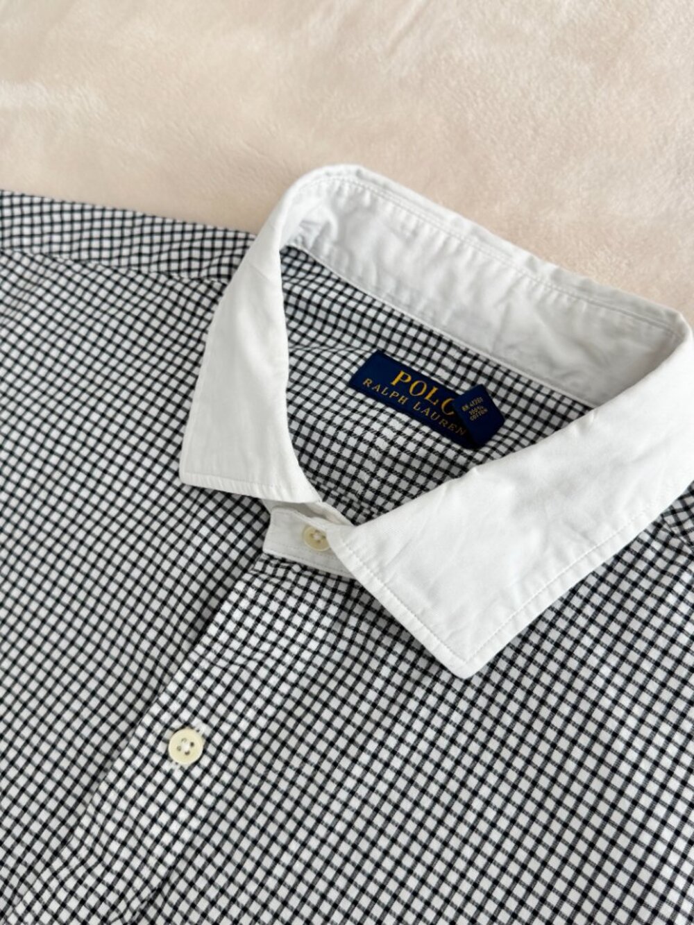 Polo Ralph Lauren Mens XL Black White Gingham Contrast Collar Cotton Shirt